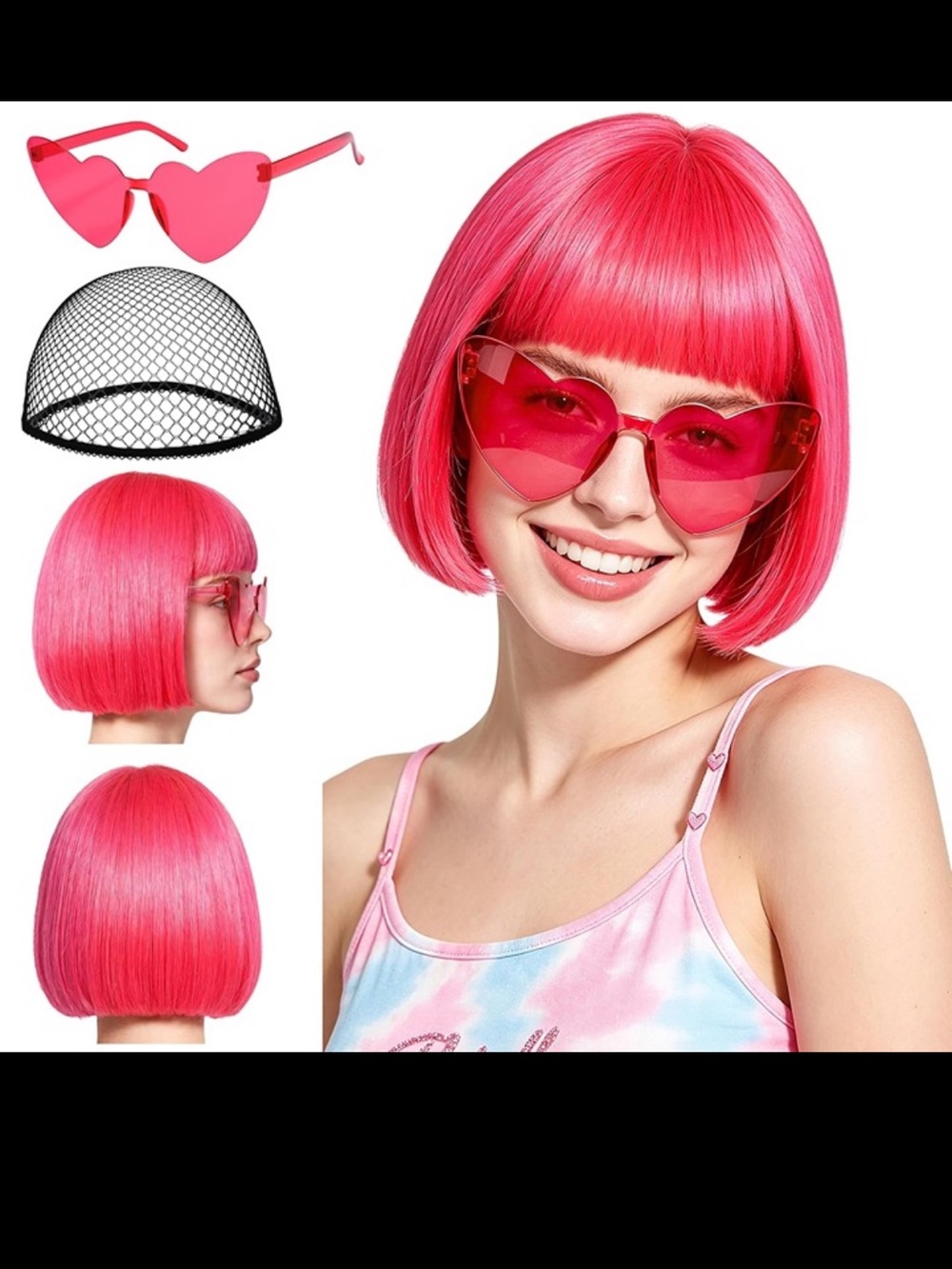 Short Bob Straight Hair Wigs with Bangs, Heat Resistant Fiber Hair, Vintage pink